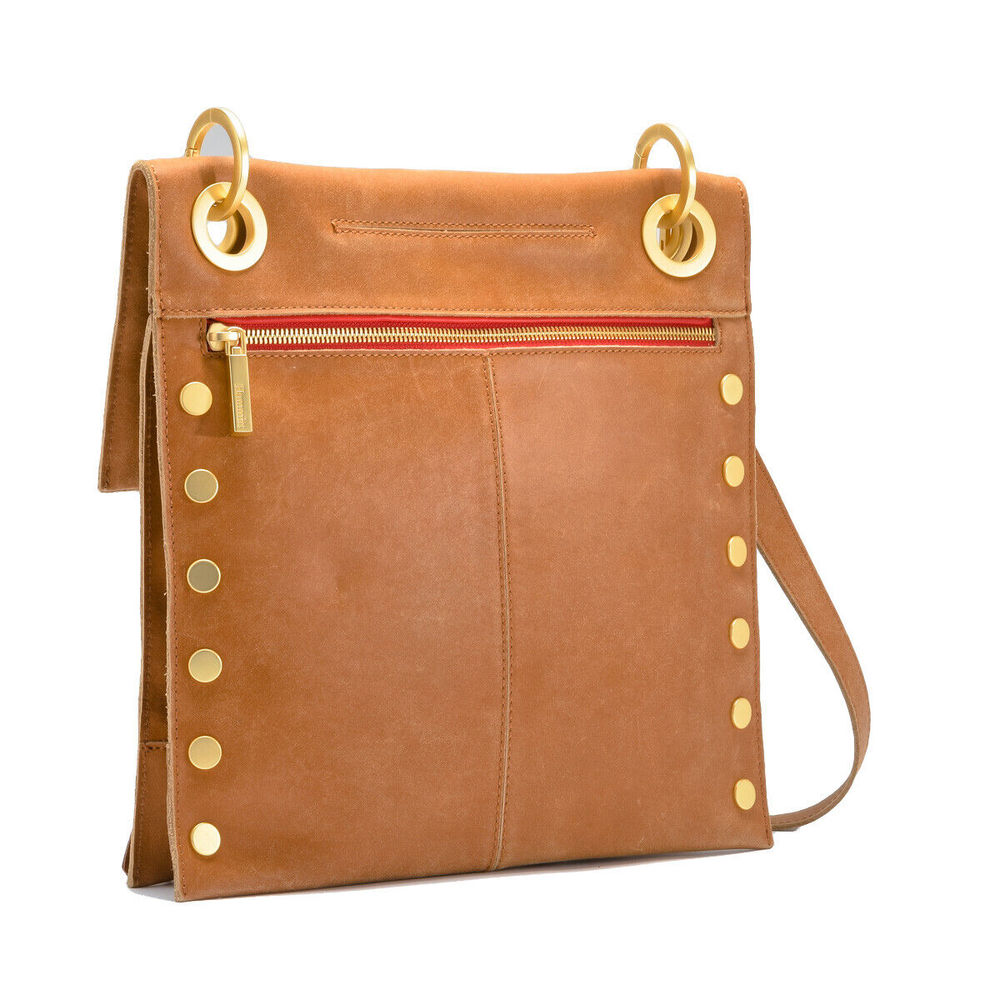 Hammitt Montana Saddle Brown Zip Suede Gold Reverse Leather Bag Handbag Purse NW - Picture 6 of 8